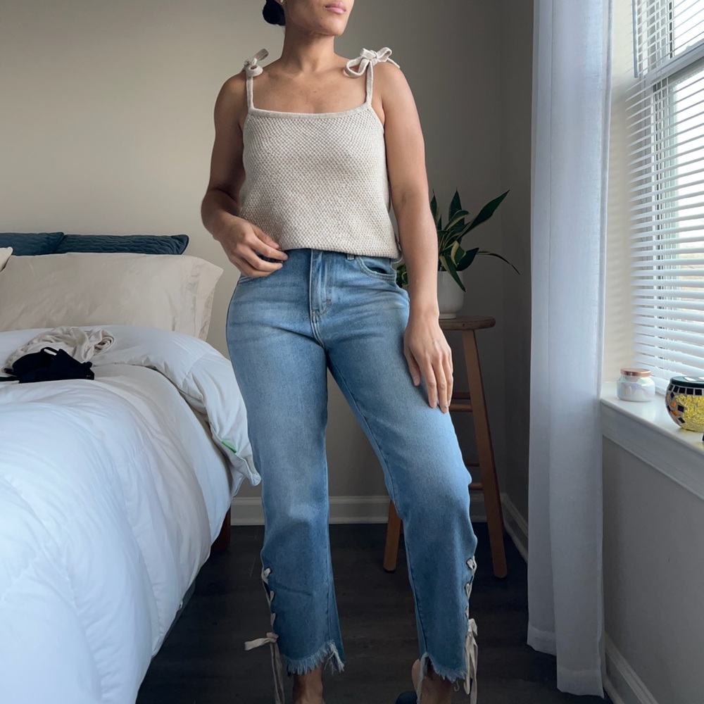 HIDDEN Coquette Lace Up High Rise Boho Straight Raw Hem Jeans Size 27